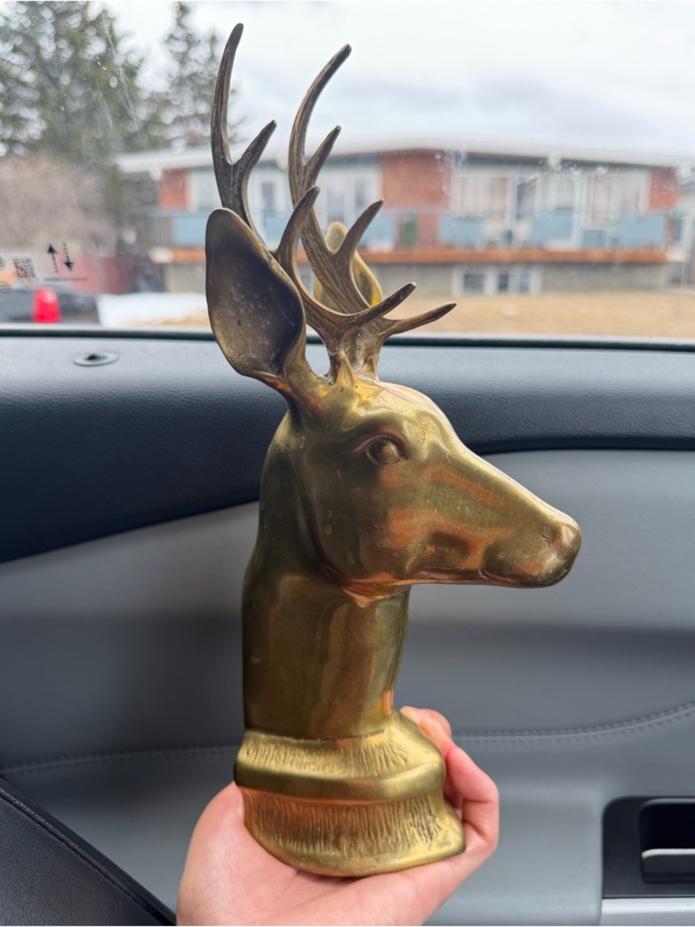 Vintage Solid Brass Deer Head Bookend Antique Gold Metal Stag Bust Book End